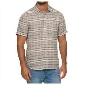 NEW FLAGS & ANTHEM rockledge short sleeve stripe shirt in navy/cream